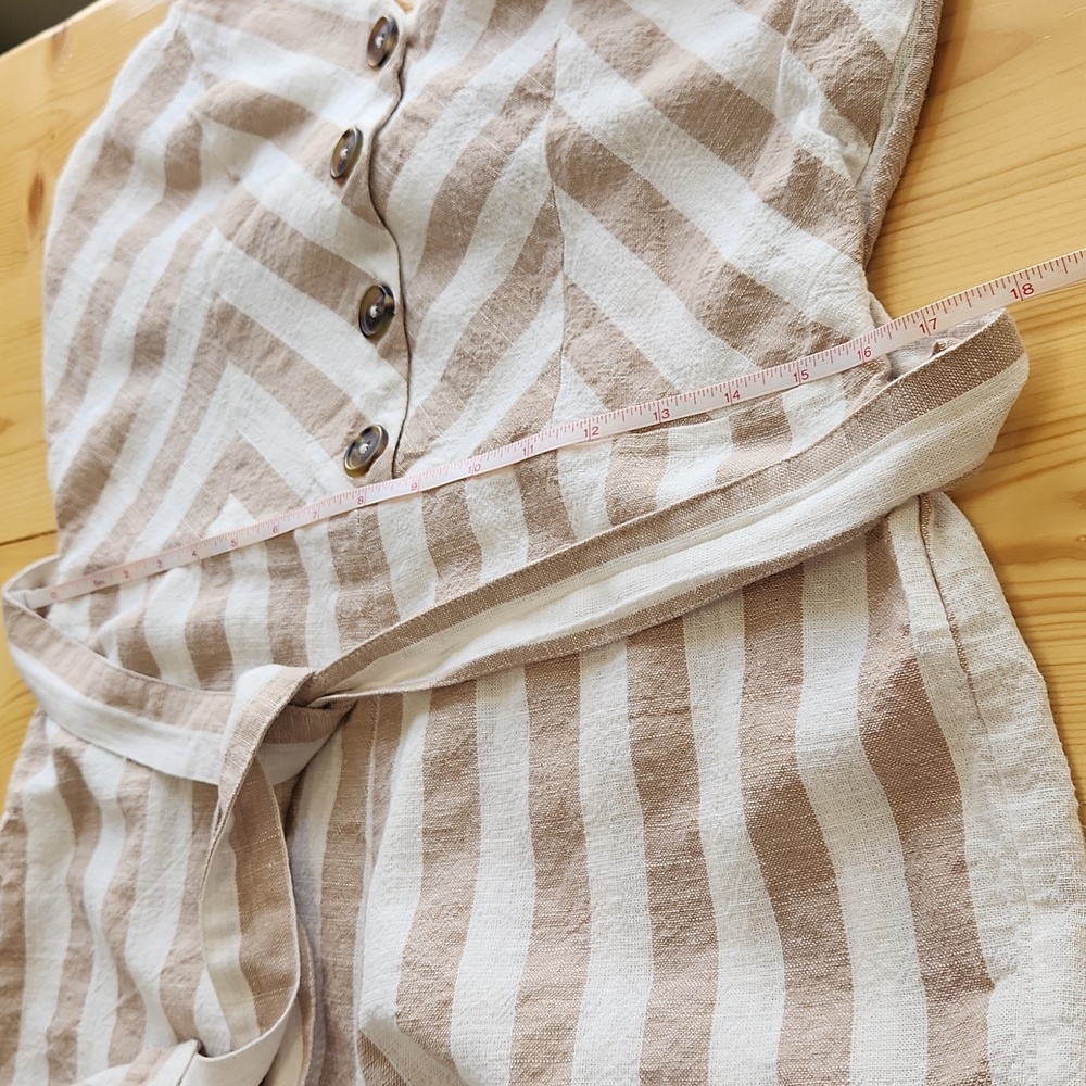 Kensie Jumpsuit Striped Cotton Linen Wide Leg Tan White Romper L - Picture 15 of 16